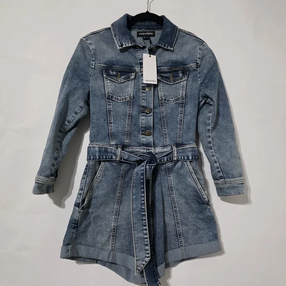 Retrofete Kerry Romper Blue Denim Jumpsuit Romper - S - NWT - Picture 2 of 9
